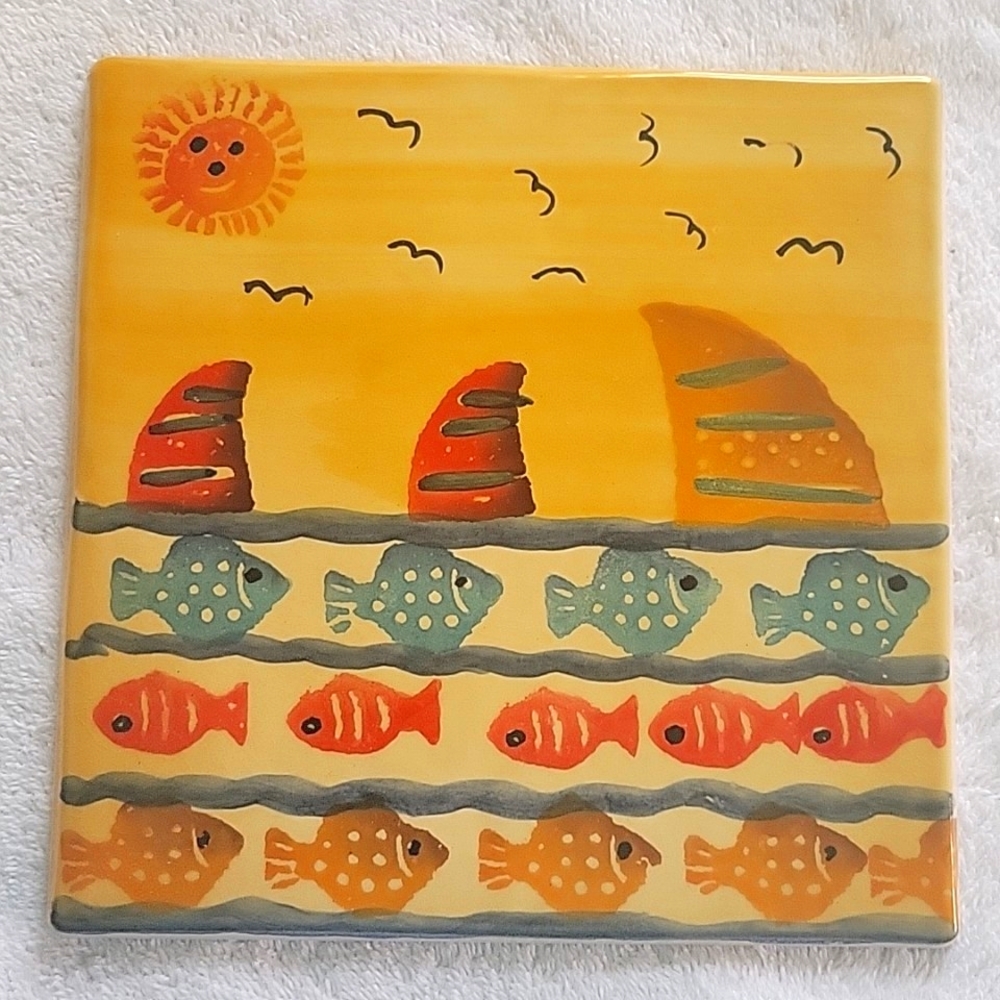 Vintage Brevettato 8x8 Hand Painted Tile. Excellent Condition Made In Italy